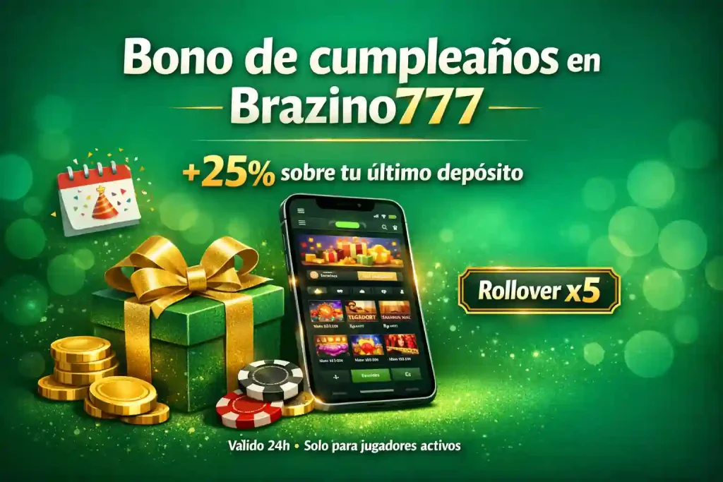 Bono de cumpleaños Brazino777 +25% depósito